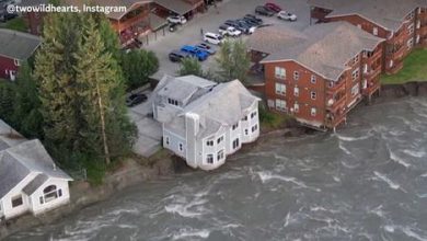 لحظه سقوط یک خانه به رودخانه در آلاسکا